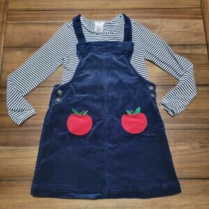 2 Pc Max Studio Kids Corduroy Overall Apple Dress & Matching Tee - Size 5